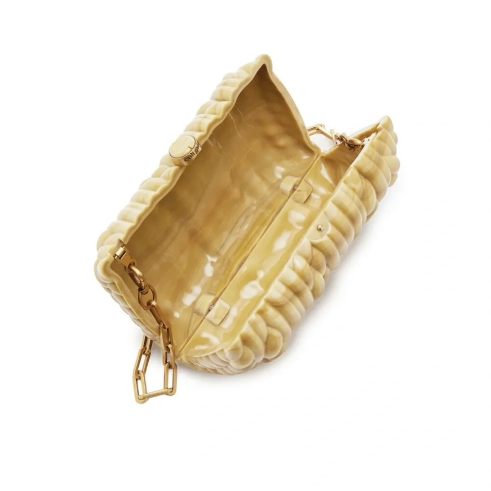 Cult Gaia Helene Acrylic Braided Textured Chain Shoulder Bag Clutch Light Tan - Picture 5 of 7